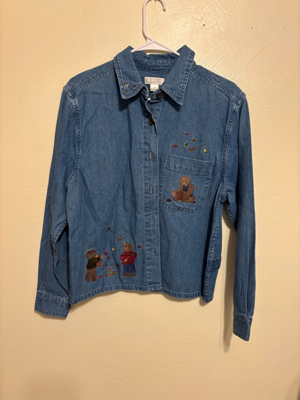 Christopher & Banks Embroidered Teddy Bear Denim Shirt Y2K Medium